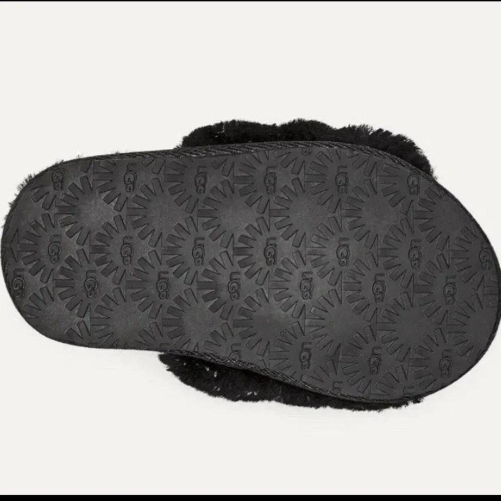 Ugg Girls Size 12 Toddler Black Fluff Yeah Metallic Sparkle Quilted Slippers NWT